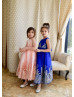 Satin Tulle Gold Lace Trim Tea Length Flower Girl Dress